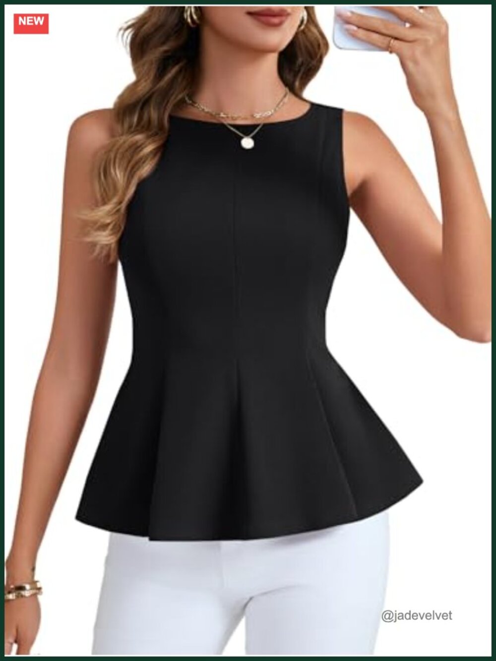Sleeveless Peplum Tank Top with Zipper Back, Lightweight